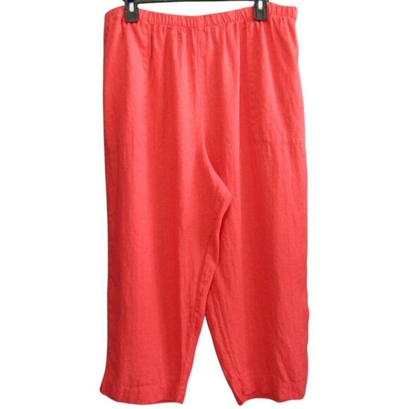Chicos Design 100% Linen Coral Capri Pants Women Size XL 3 Pull On Crop Wide Leg - Picture 1 of 8